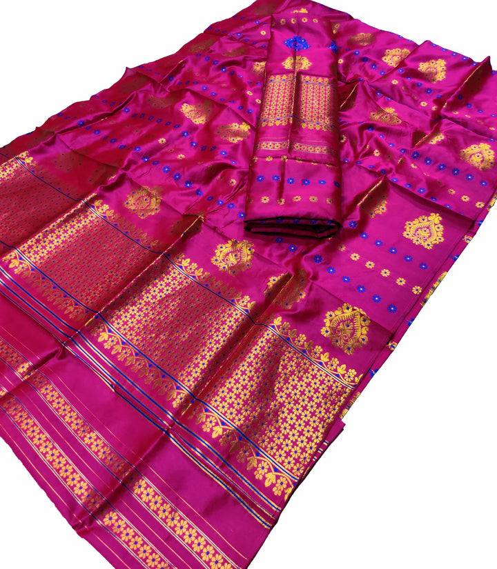 Gold Guna with Dhaga Mina Poly Set Mekhela Sador