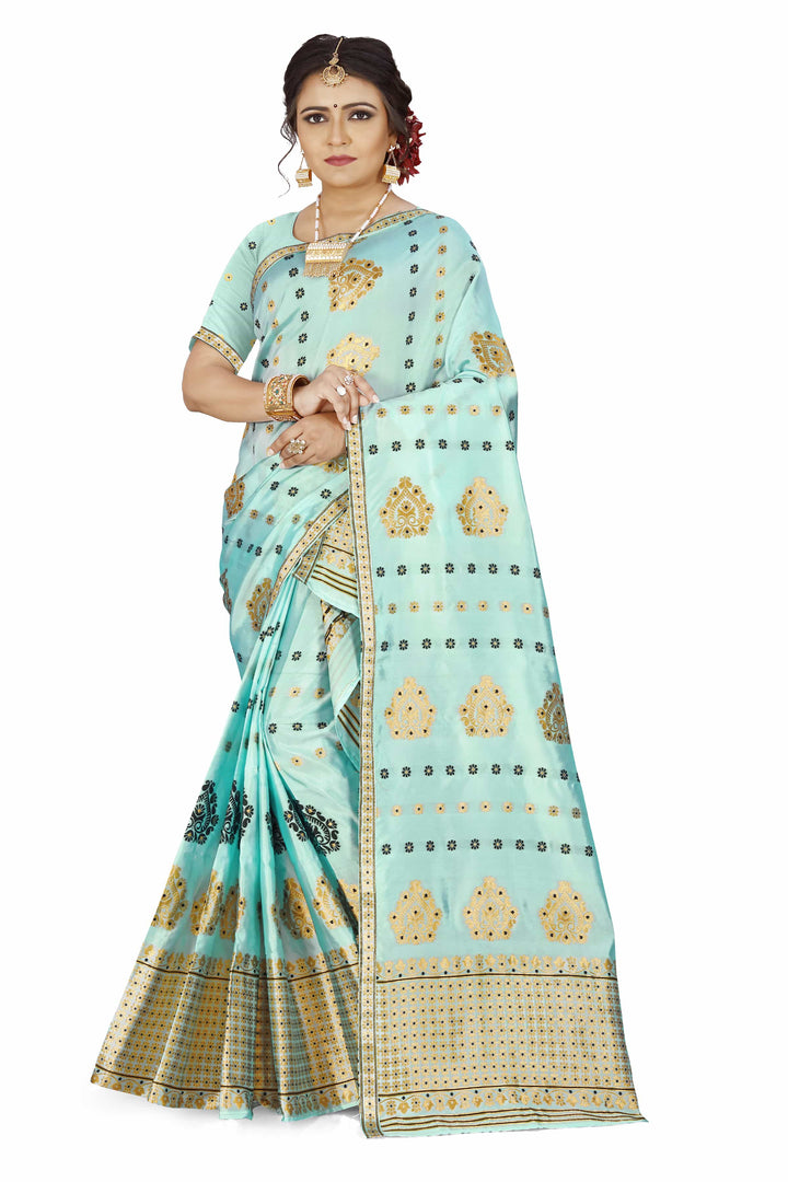 Gold Guna with Dhaga Mina Poly Set Mekhela Sador