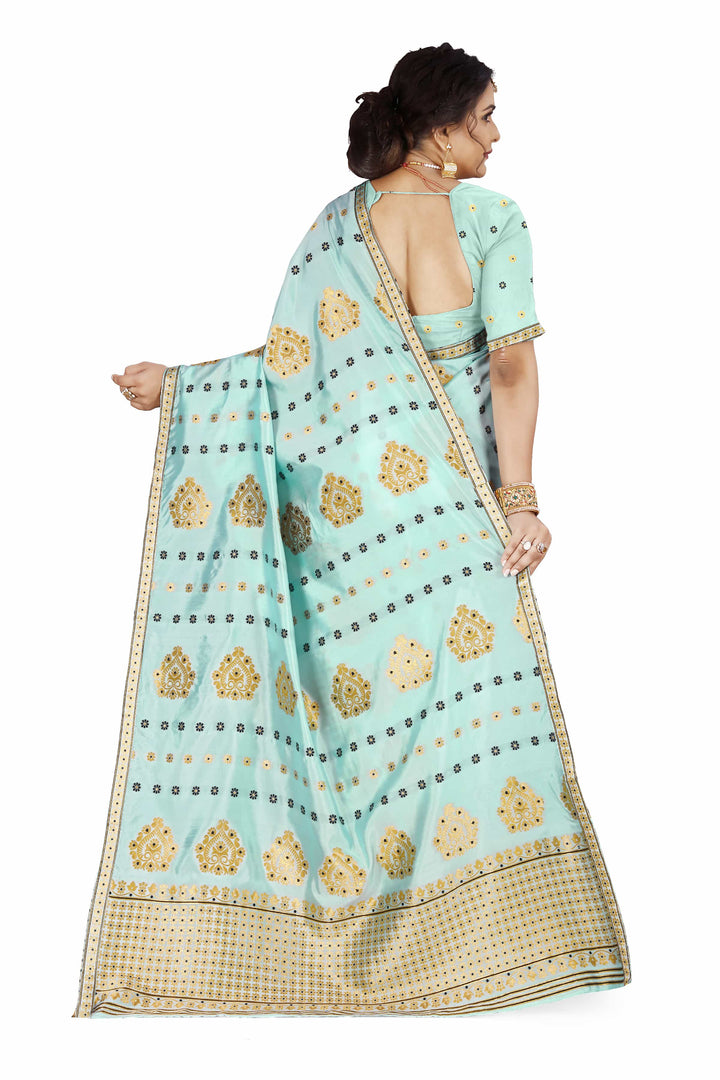 Gold Guna with Dhaga Mina Poly Set Mekhela Sador