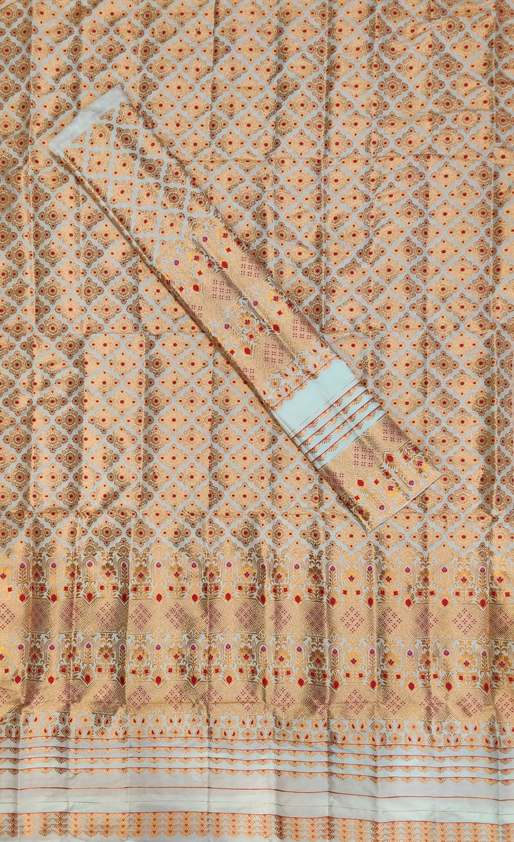 White Mix Set Mekhela Sador - Red Mina