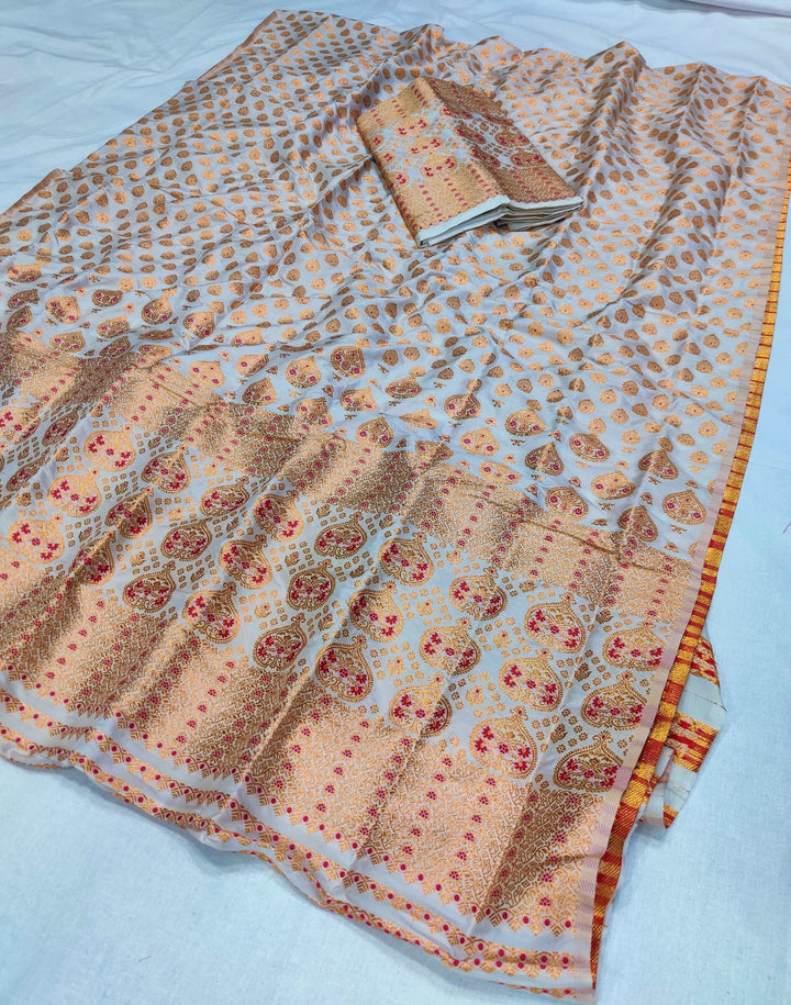 White Mix Set Mekhela Sador - Red Mina