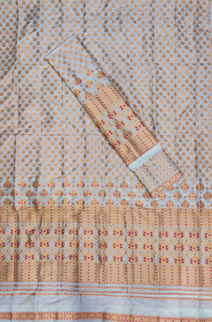 White Mix Set Mekhela Sador - Red Mina