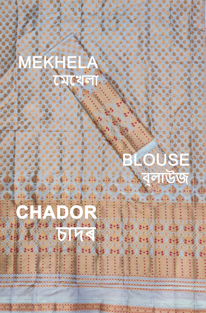 White Mix Set Mekhela Sador - Red Mina