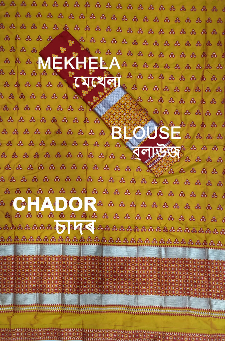 কণ্ট্ৰাষ্ট মিক্স ছেট মেখলা চাদৰ