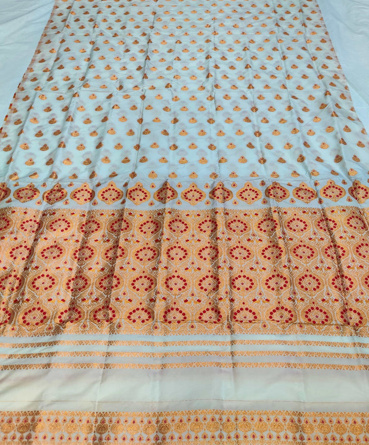 White Mix Set Mekhela Sador - Red Mina