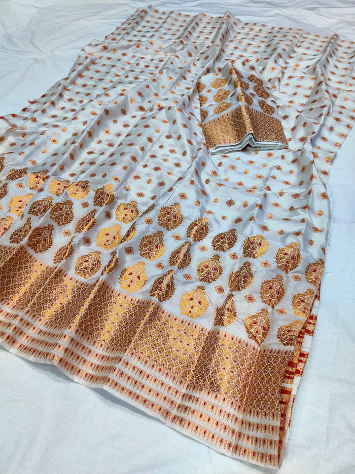 White Mix Set Mekhela Sador - Red Mina