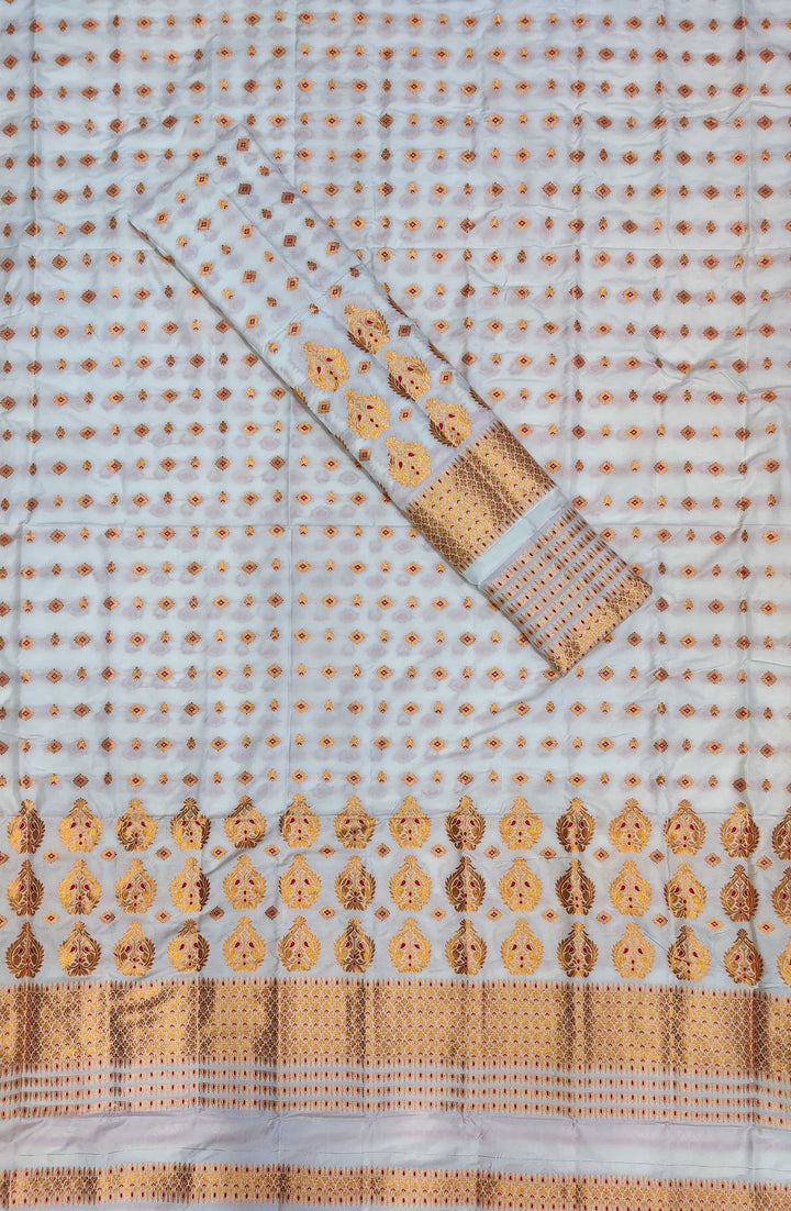White Mix Set Mekhela Sador - Red Mina