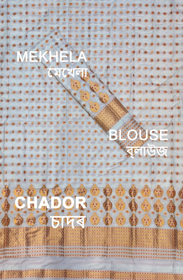 White Mix Set Mekhela Sador - Red Mina
