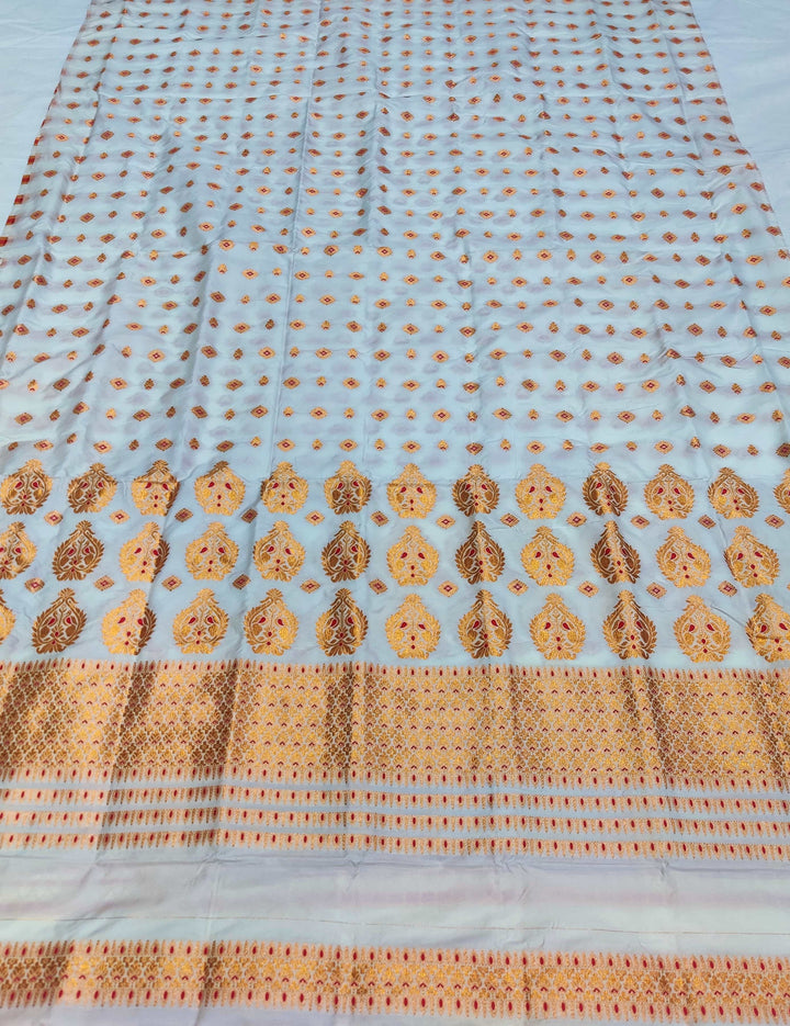 White Mix Set Mekhela Sador - Red Mina