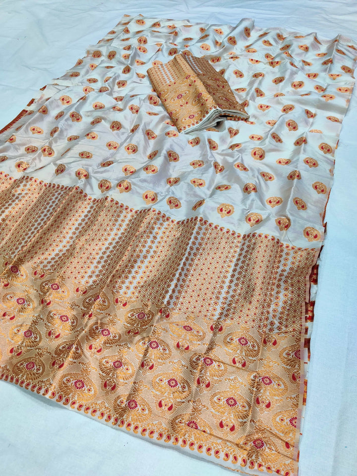 White Mix Set Mekhela Sador - Red Mina
