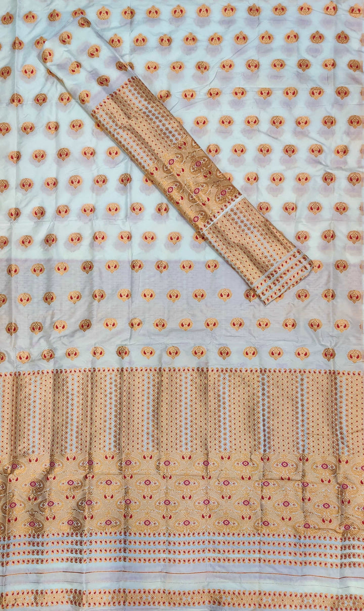 White Mix Set Mekhela Sador - Red Mina
