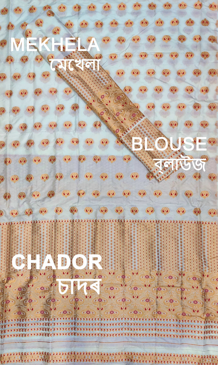 White Mix Set Mekhela Sador - Red Mina