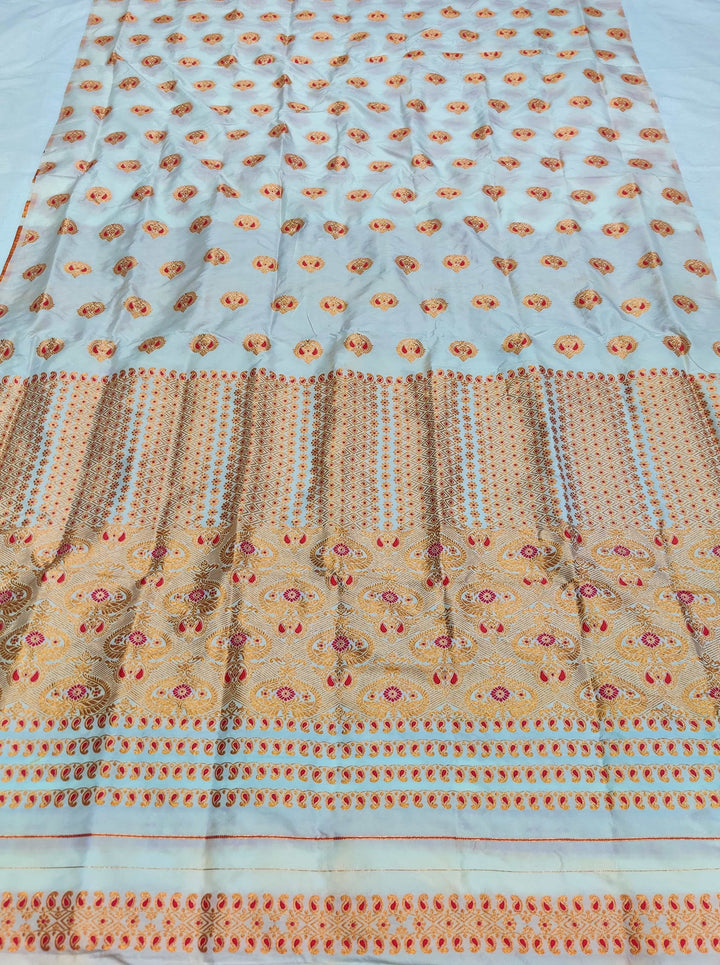 White Mix Set Mekhela Sador - Red Mina