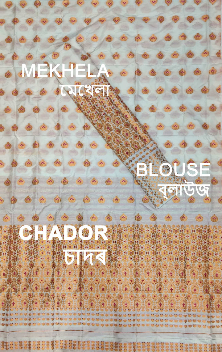 White Mix Set Mekhela Sador - Red Mina