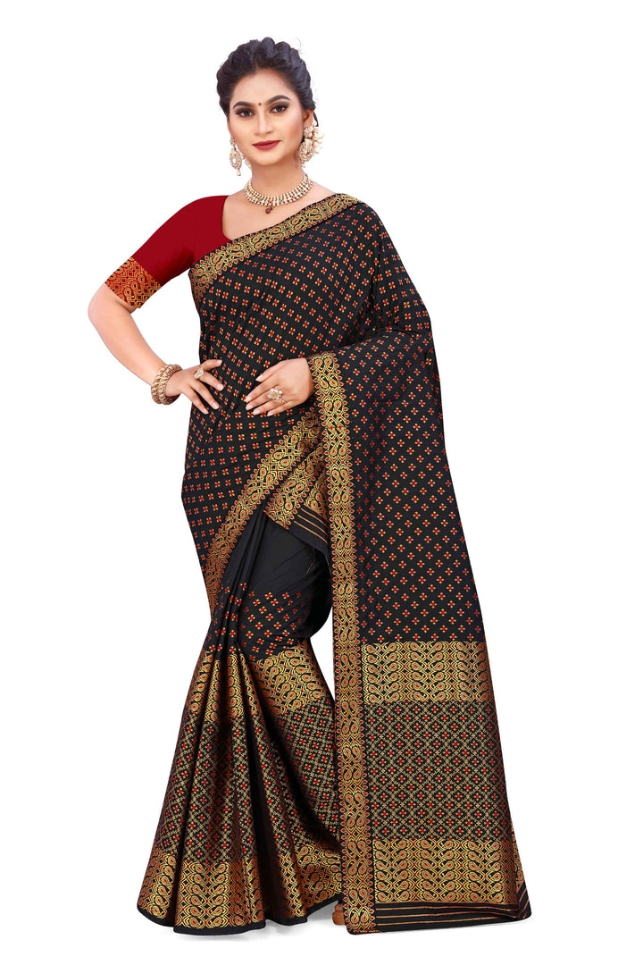 Gold Jari All Over Mix Set Mekhela Sador - Contrast Blouse