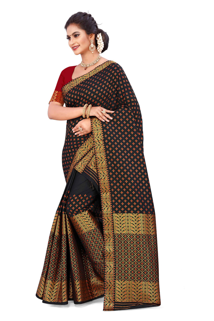 Gold Jari All Over Mix Set Mekhela Sador - Contrast Blouse