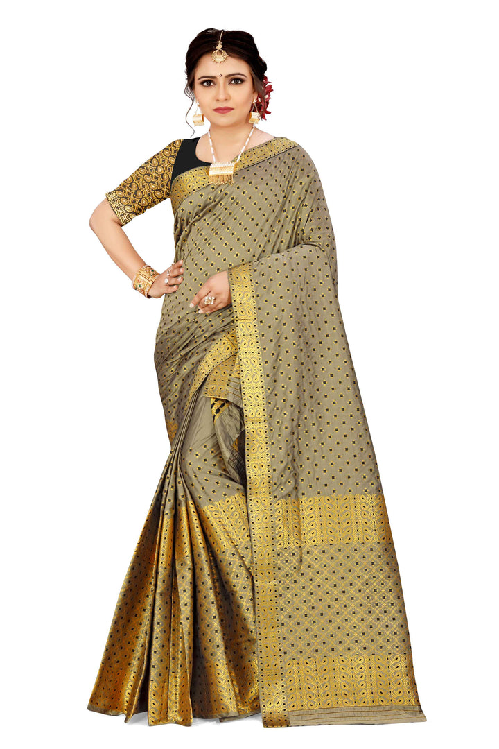 Gold Jari All Over Mix Set Mekhela Sador - Contrast Blouse
