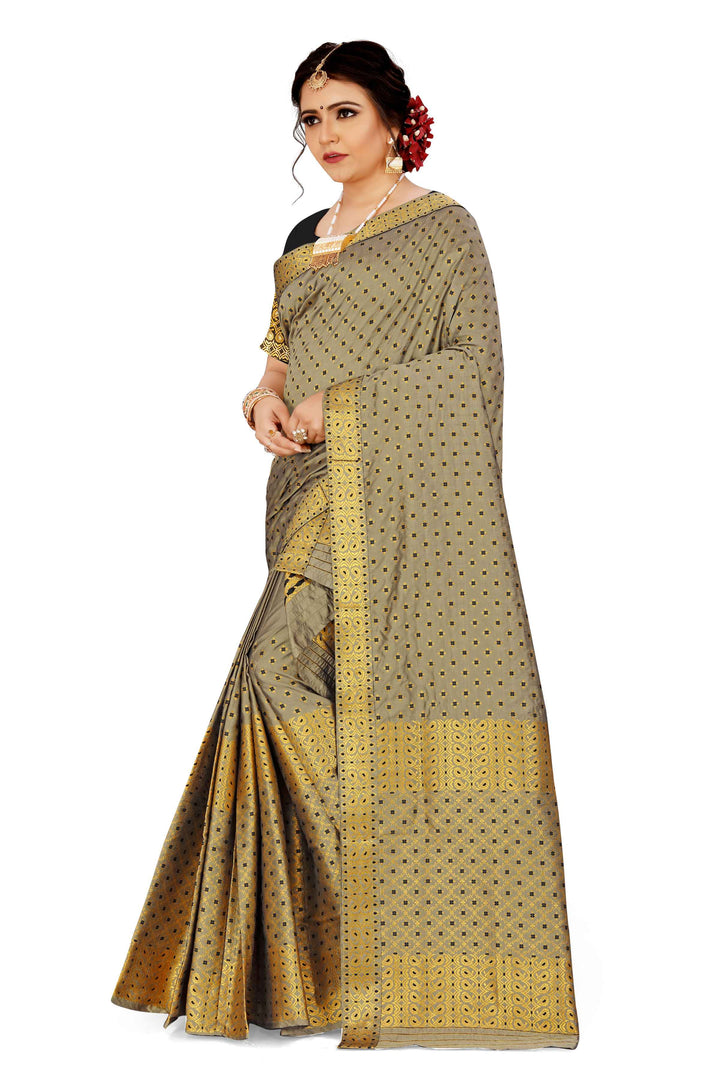 Gold Jari All Over Mix Set Mekhela Sador - Contrast Blouse