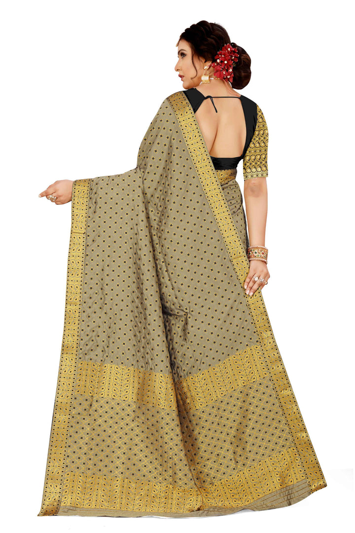 Gold Jari All Over Mix Set Mekhela Sador - Contrast Blouse