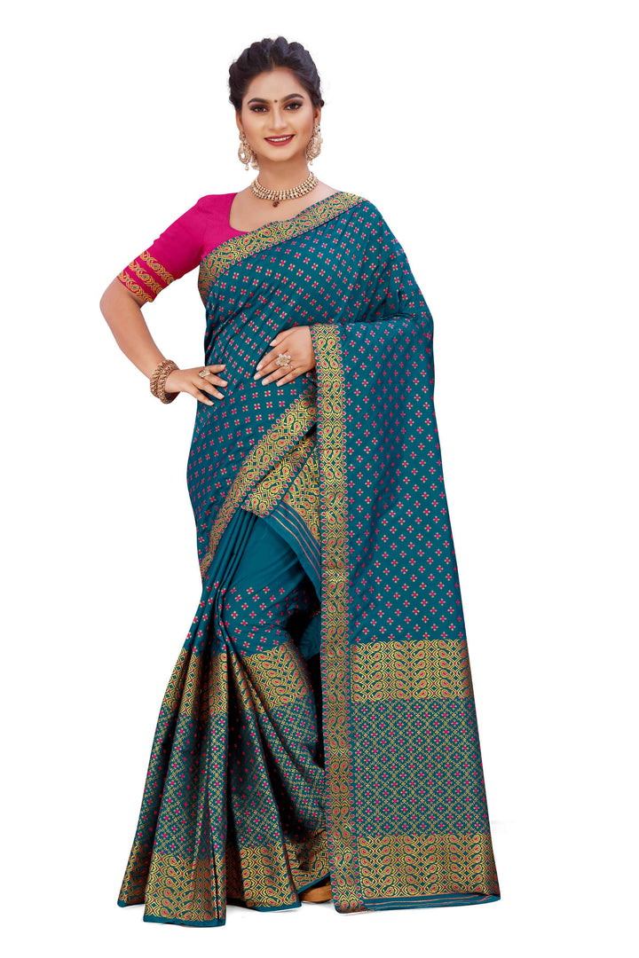 Gold Jari All Over Mix Set Mekhela Sador - Contrast Blouse