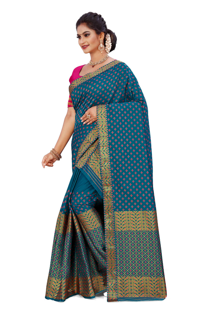 Gold Jari All Over Mix Set Mekhela Sador - Contrast Blouse
