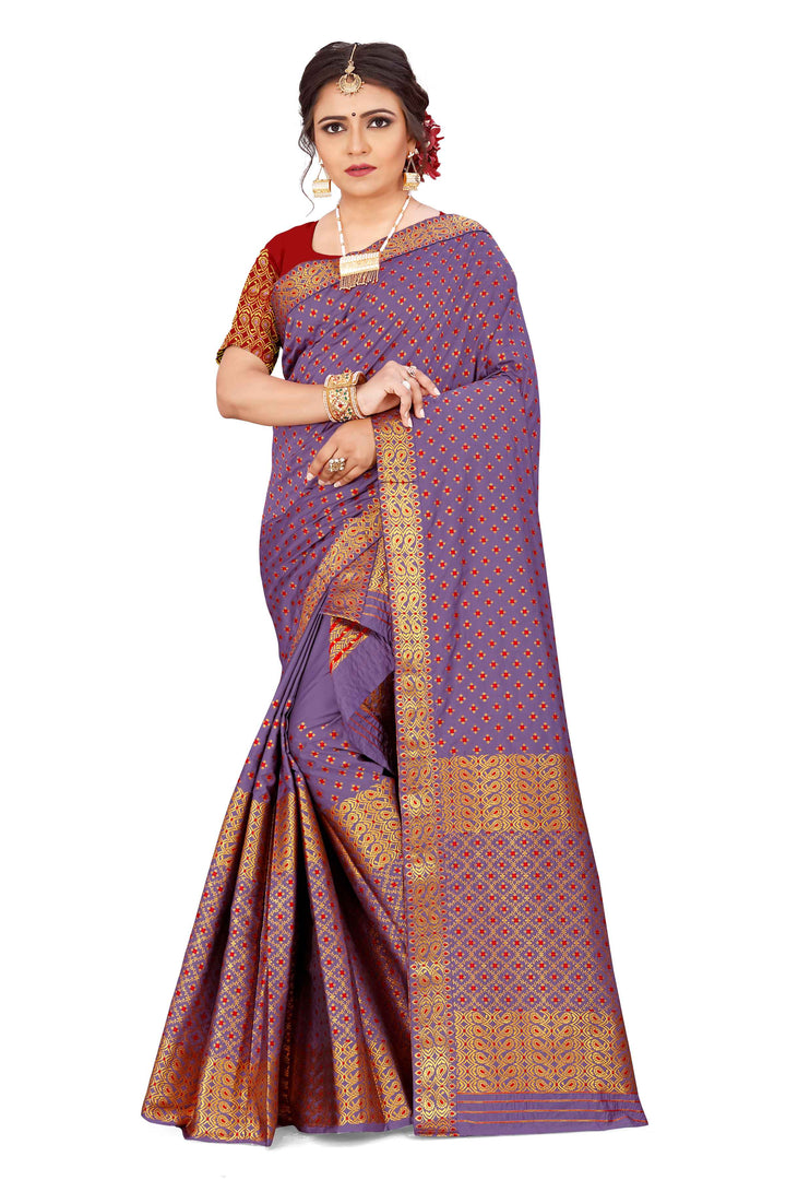 Gold Jari All Over Mix Set Mekhela Sador - Contrast Blouse