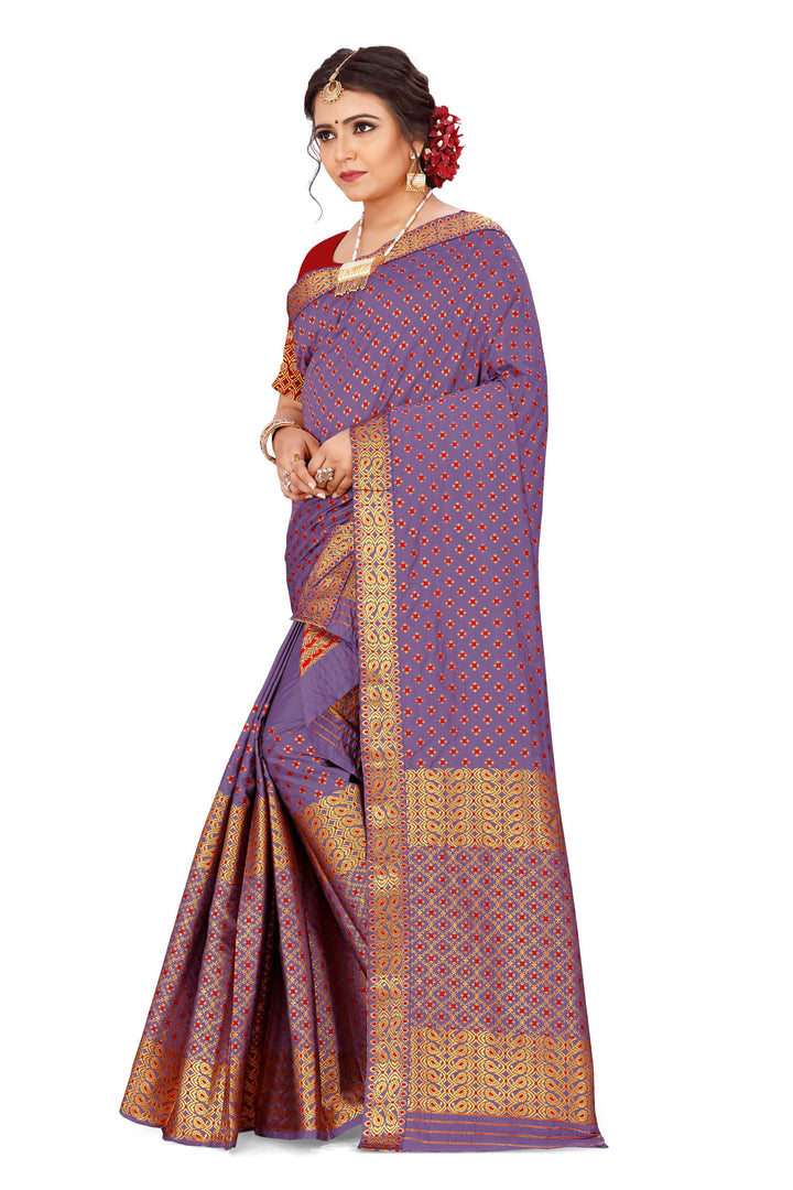 Gold Jari All Over Mix Set Mekhela Sador - Contrast Blouse