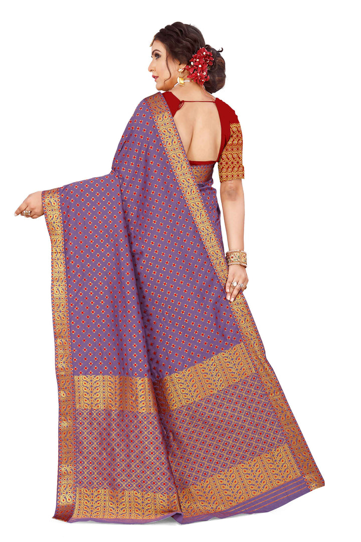 Gold Jari All Over Mix Set Mekhela Sador - Contrast Blouse
