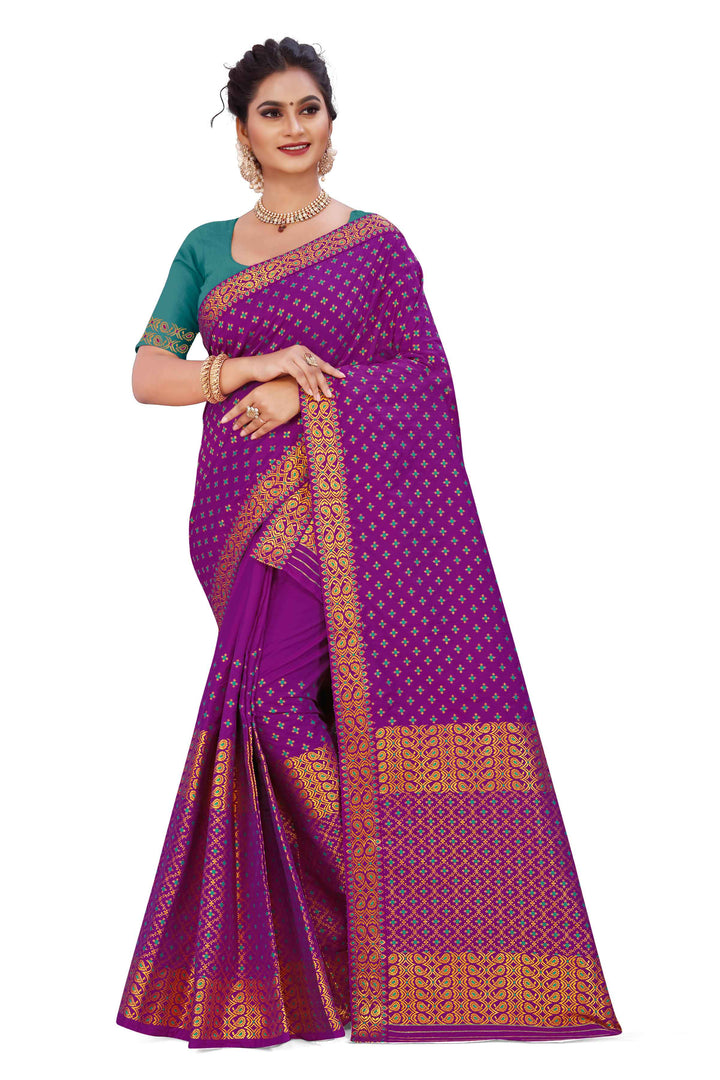 Gold Jari All Over Mix Set Mekhela Sador - Contrast Blouse