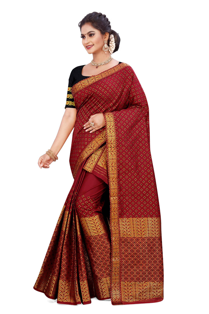 Gold Jari All Over Mix Set Mekhela Sador - Contrast Blouse