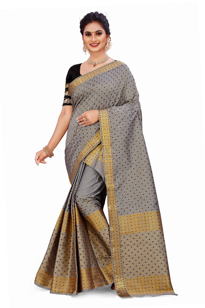 Gold Jari All Over Mix Set Mekhela Sador - Contrast Blouse
