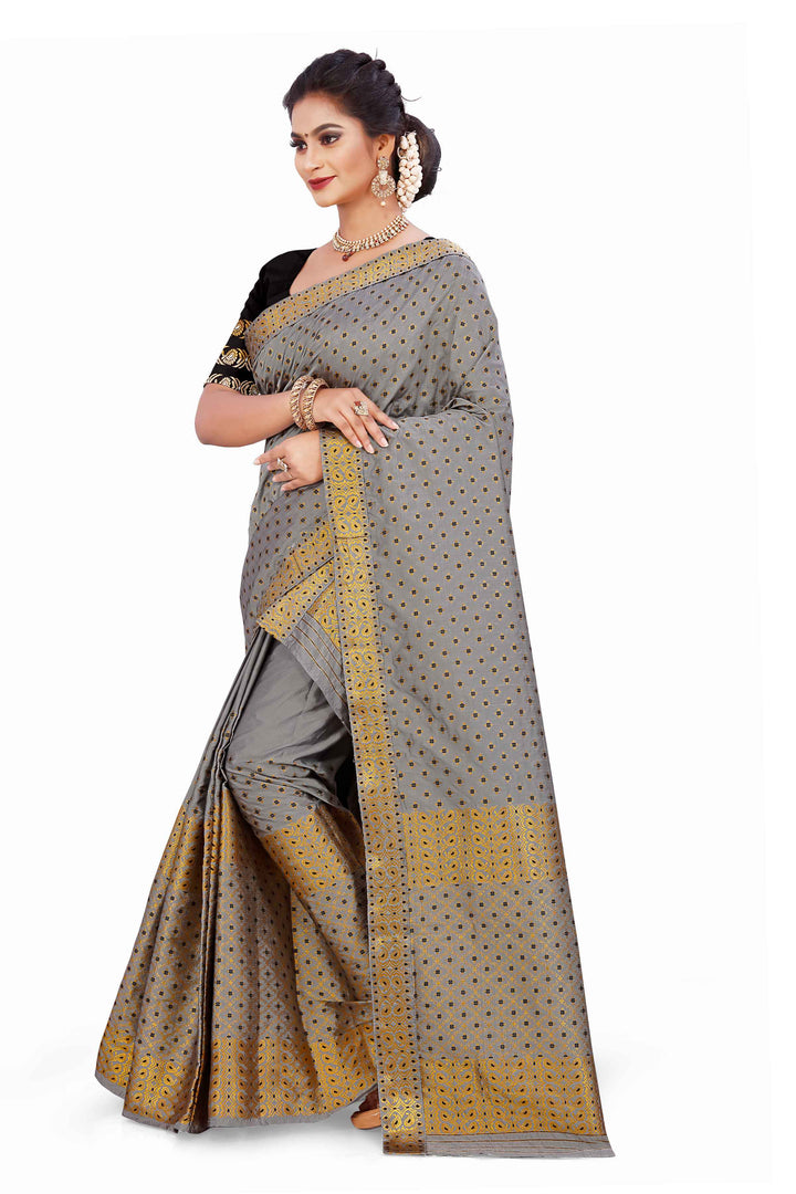 Gold Jari All Over Mix Set Mekhela Sador - Contrast Blouse