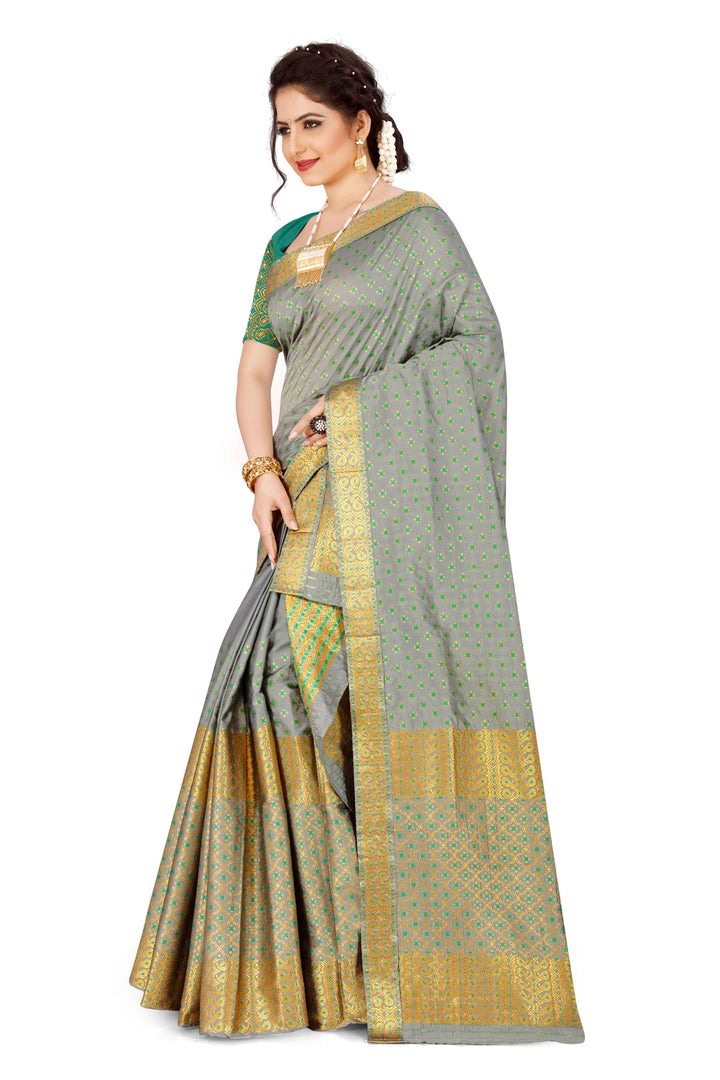 Gold Jari All Over Mix Set Mekhela Sador - Contrast Blouse