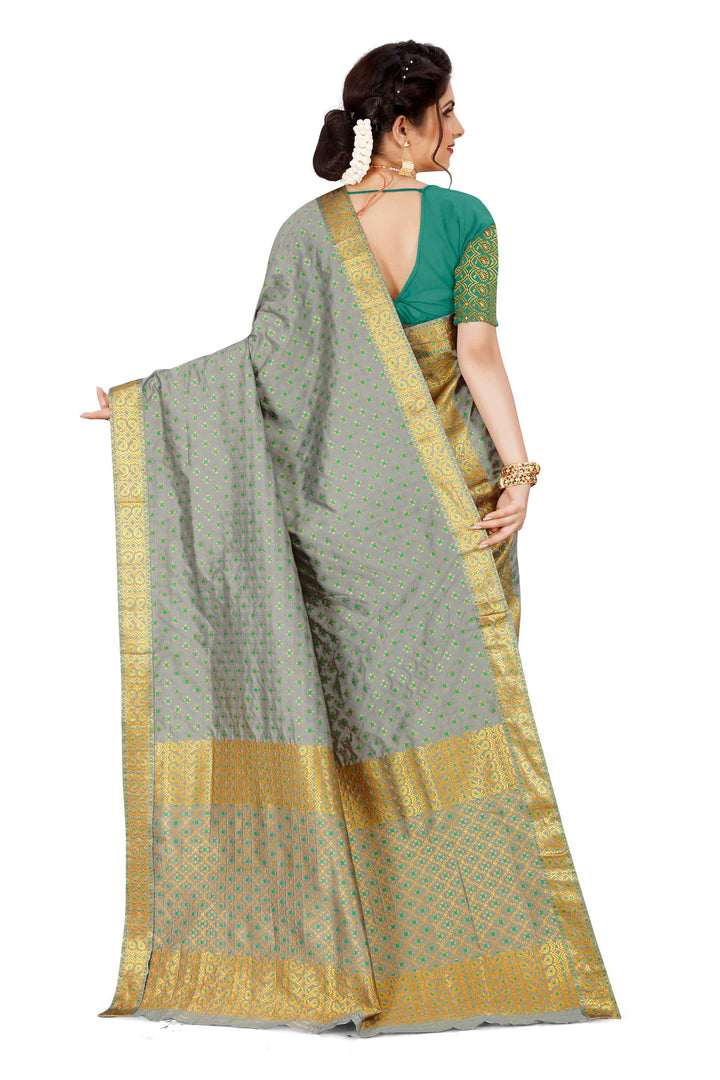 Gold Jari All Over Mix Set Mekhela Sador - Contrast Blouse