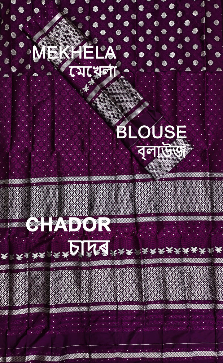 সূতাৰ- কাম (Dhaga-Work) মিক্স ছেট মেখলা চাদৰ