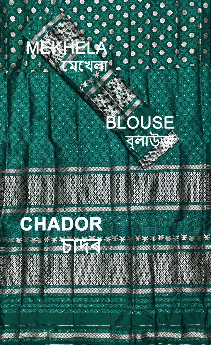 সূতাৰ- কাম (Dhaga-Work) মিক্স ছেট মেখলা চাদৰ