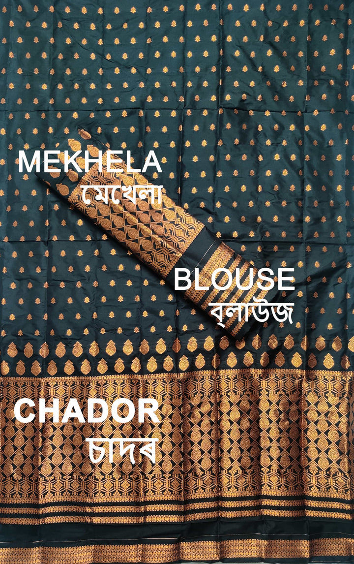 Copper Jari All Over Mix Set Mekhela Sador