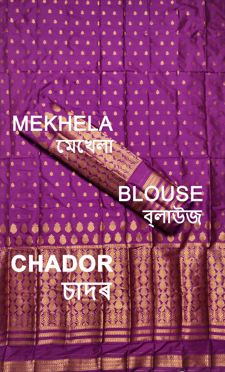 Copper Jari All Over Mix Set Mekhela Sador