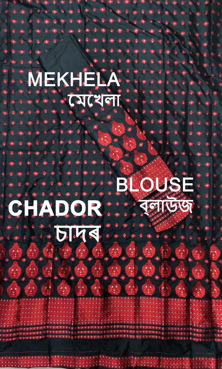 ৰং কৰা গুনা মিক্স ছেট মেখলা চাদৰ