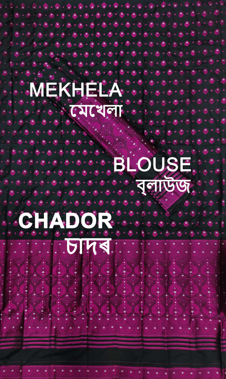 ৰং কৰা গুনা মিক্স ছেট মেখলা চাদৰ