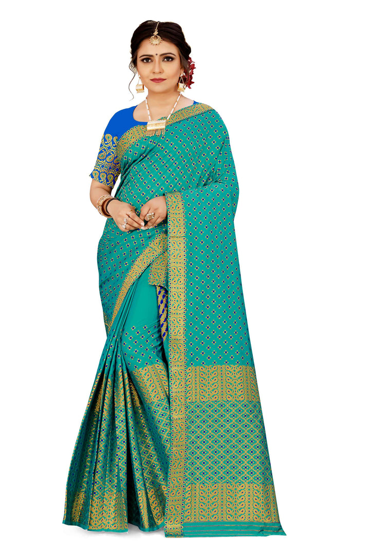Gold Jari All Over Mix Set Mekhela Sador - Contrast Blouse