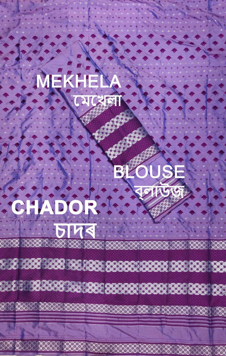সূতাৰ- কাম (Dhaga-Work) মিক্স ছেট মেখলা চাদৰ