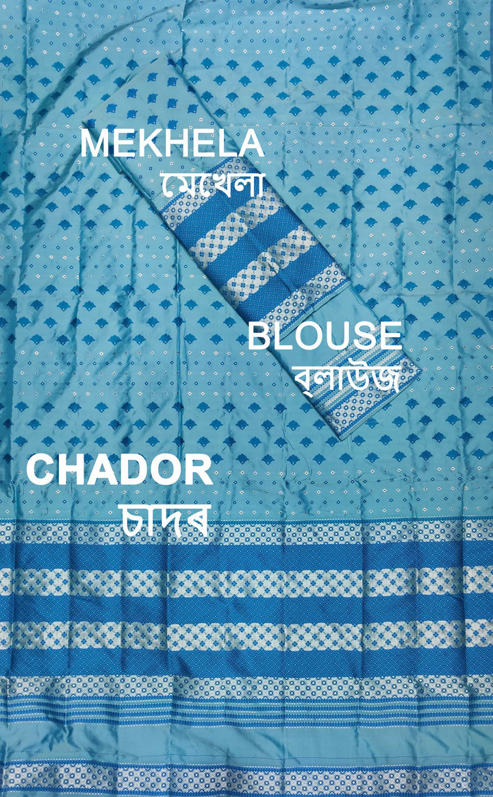 সূতাৰ- কাম (Dhaga-Work) মিক্স ছেট মেখলা চাদৰ