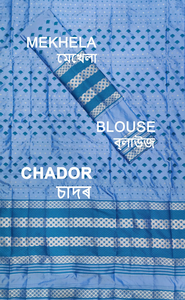 সূতাৰ- কাম (Dhaga-Work) মিক্স ছেট মেখলা চাদৰ
