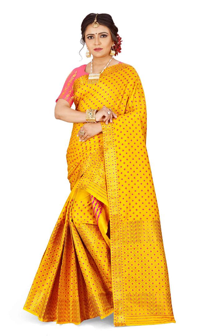 Gold Jari All Over Mix Set Mekhela Sador - Contrast Blouse