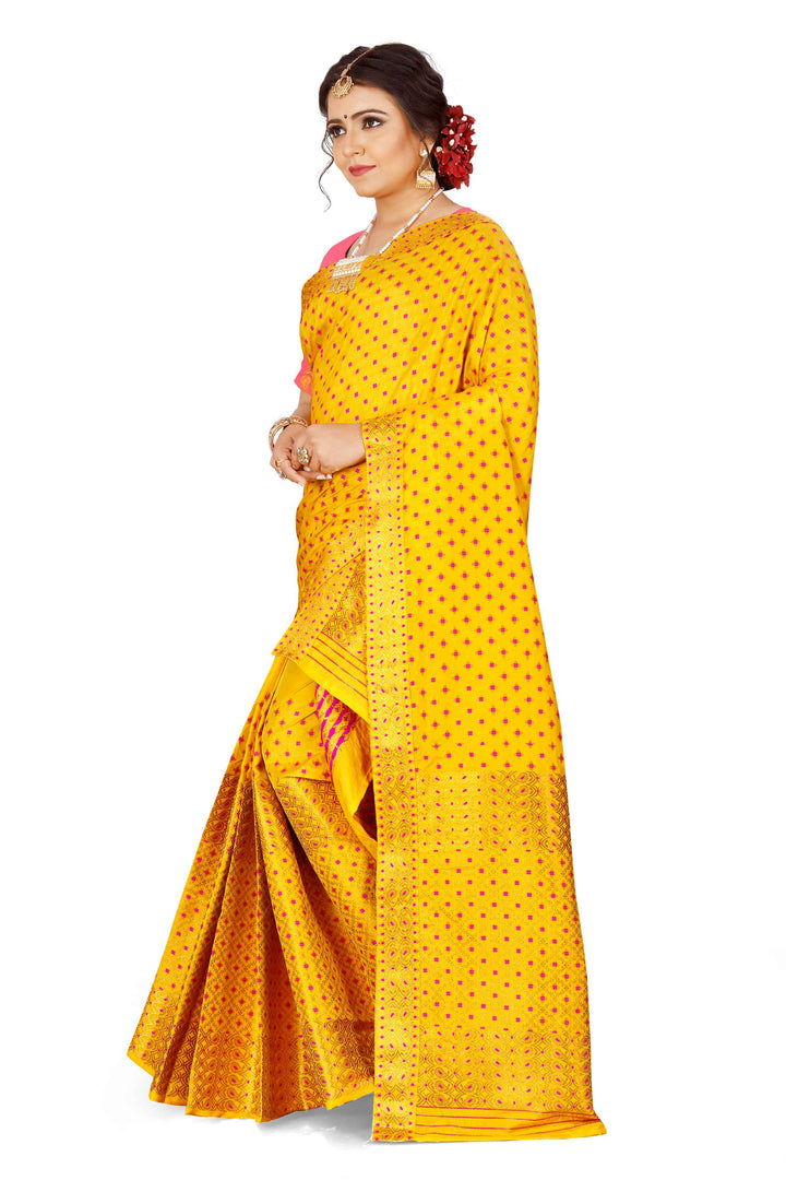 Gold Jari All Over Mix Set Mekhela Sador - Contrast Blouse