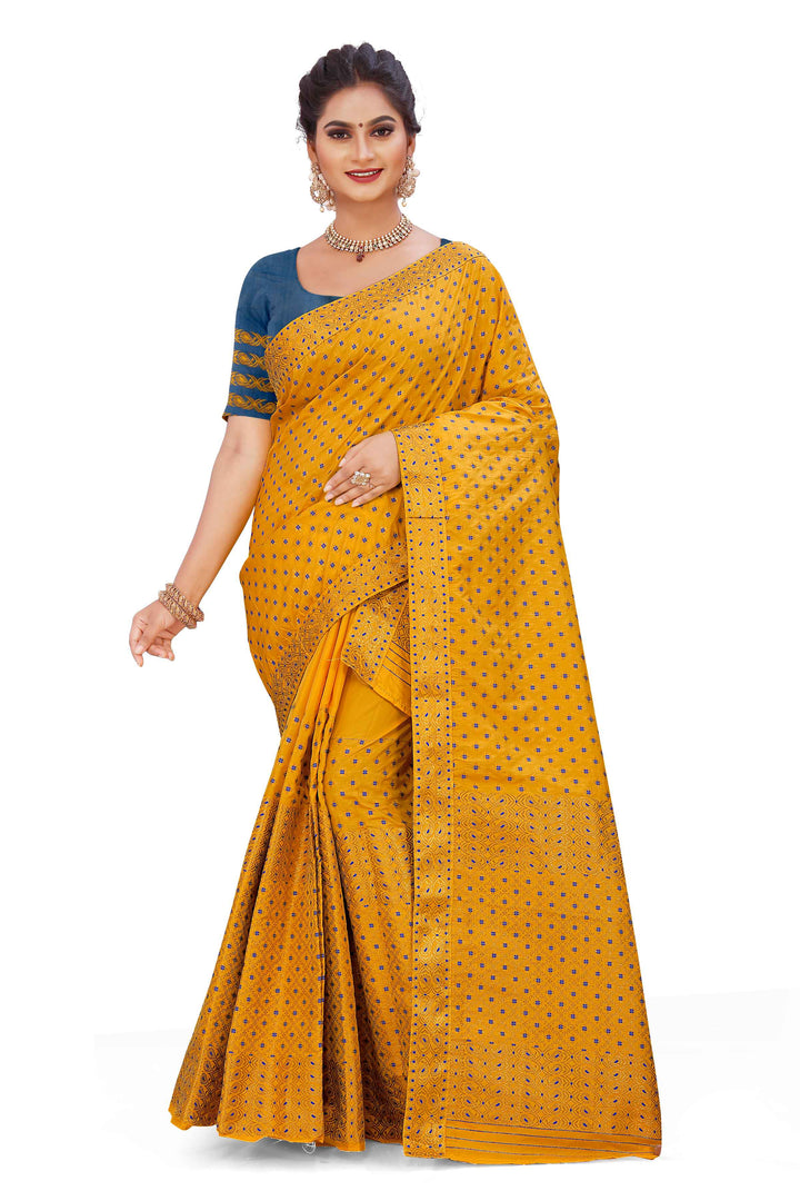 Gold Jari All Over Mix Set Mekhela Sador - Contrast Blouse