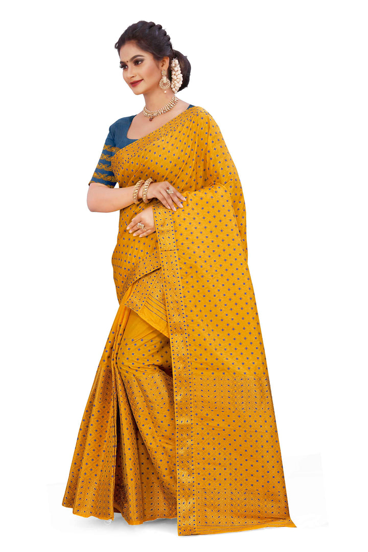 Gold Jari All Over Mix Set Mekhela Sador - Contrast Blouse