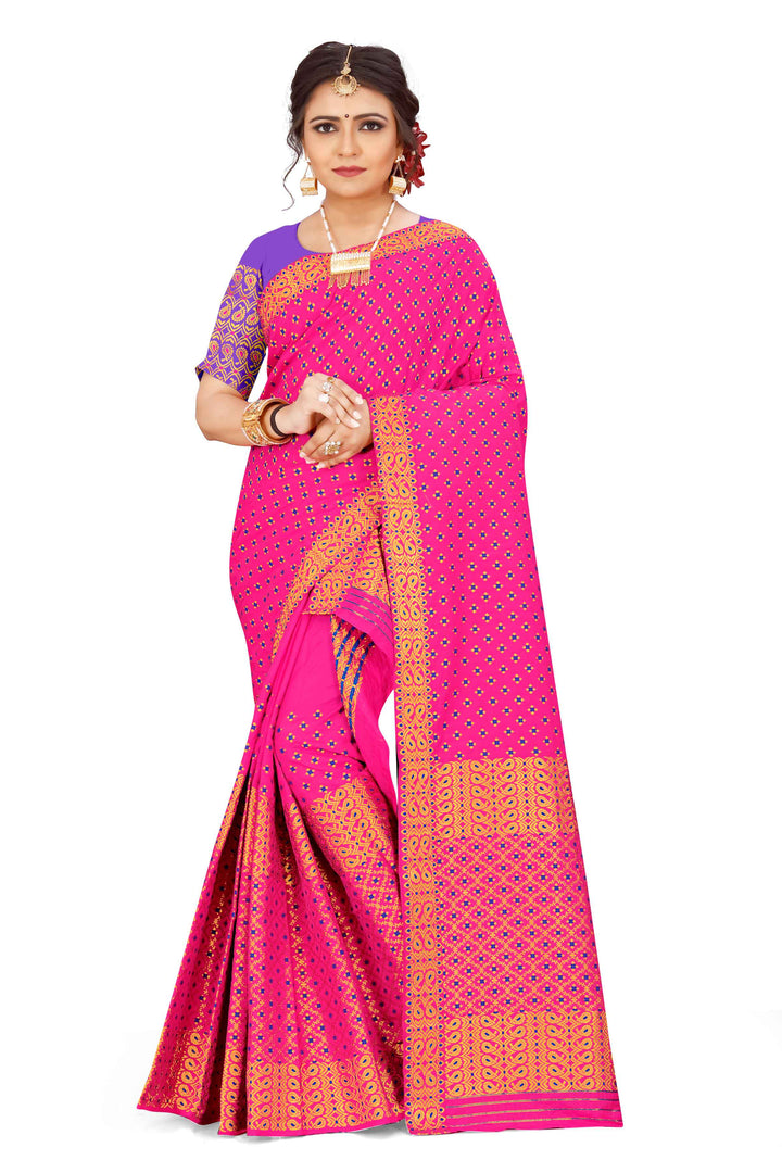 Gold Jari All Over Mix Set Mekhela Sador - Contrast Blouse