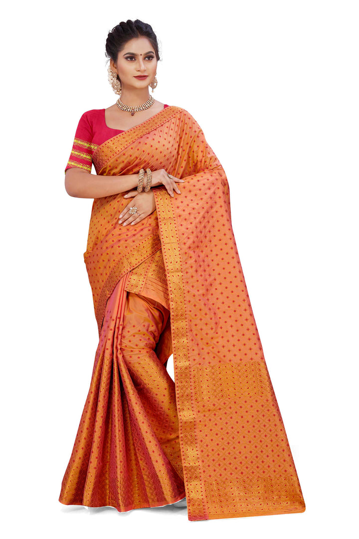 Gold Jari All Over Mix Set Mekhela Sador - Contrast Blouse